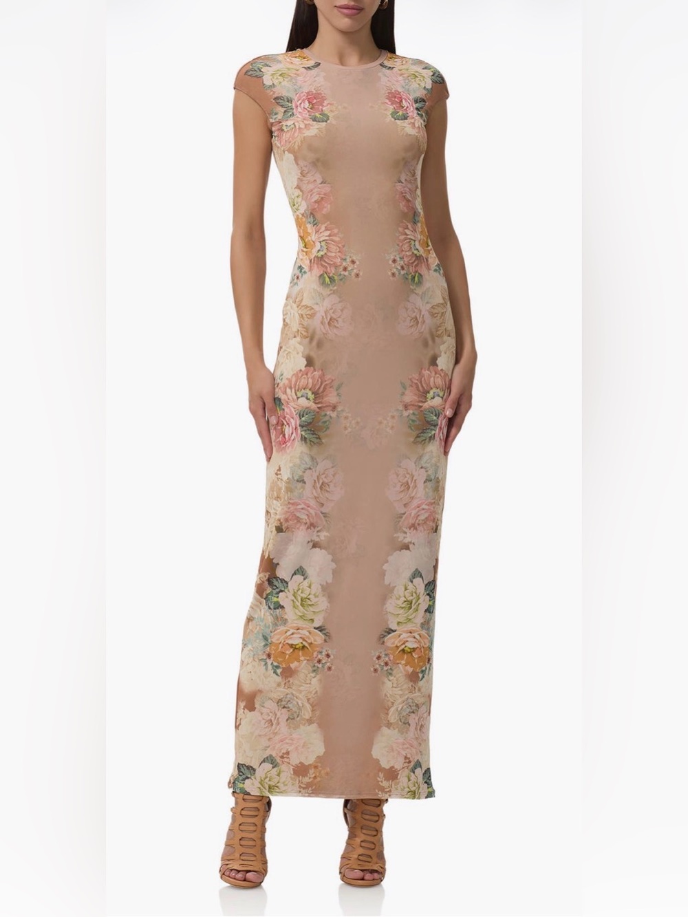 AFRM Cody Floral Print Cap Sleeve Sheath Maxi Dress Size Medium